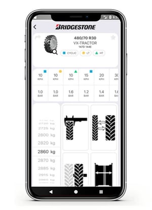 appli Bridgestone calcul de la pression des pneus de tracteur